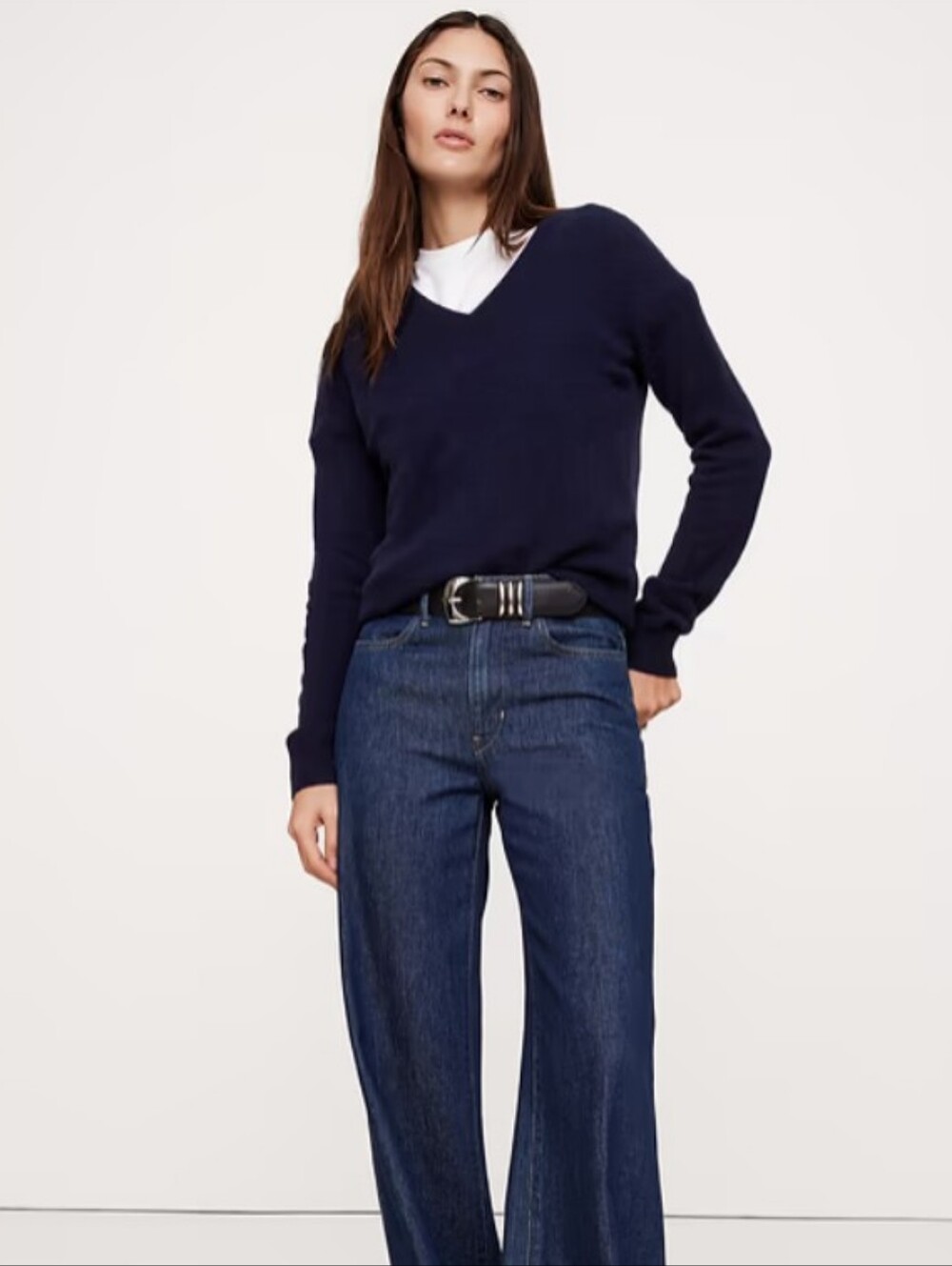 🤠🦄Banana Republic Merino Wool Retail 160$Navy V-Neck LightweightSweater Size S
